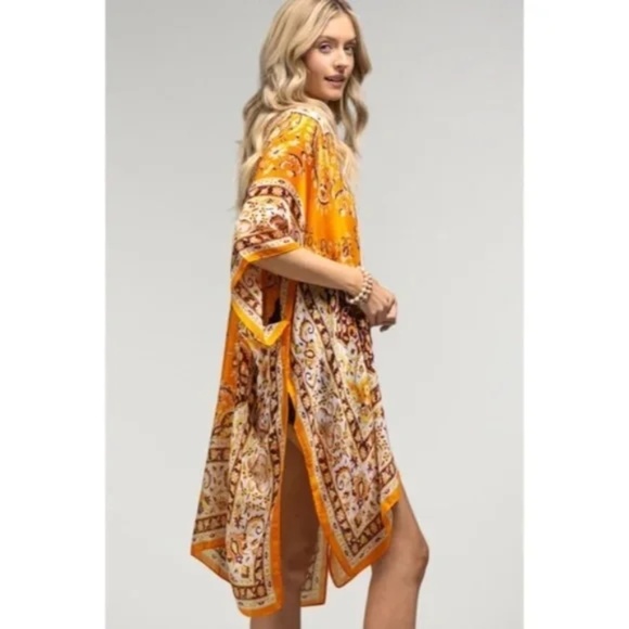 SOLD OUT Clementine Bohemian Floral Motif Kimono Wrap Coverup Open Summer Casual - Picture 2 of 5